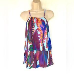 PilyQ Tropical Multicolor Print Romper Halter Resort Size S